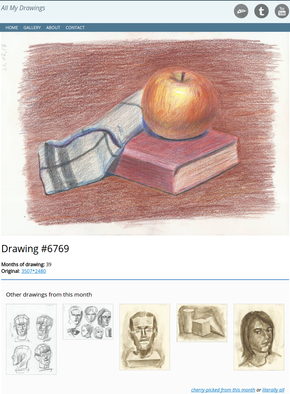 Натюрморт с яблоком цветными карандашами