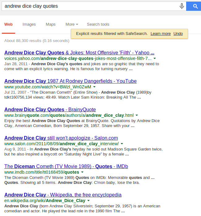 Google SafeSearch, andrew dice clay quotes
