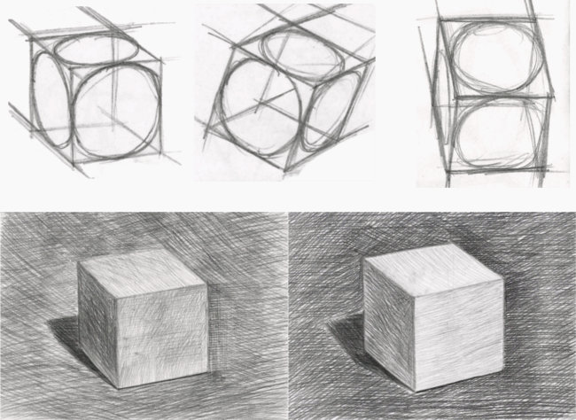 Рисунки кубов с натуры.