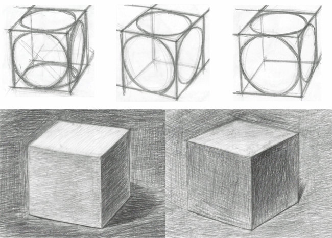 наброски и рисунки кубов с натуры