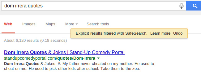 Google SafeSearch, dom irrera quotes
