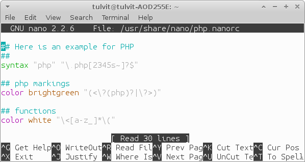 настройка подсветки php синтаксиса в nano