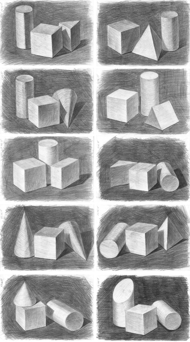 рисование натюрмортов из геометрических тел