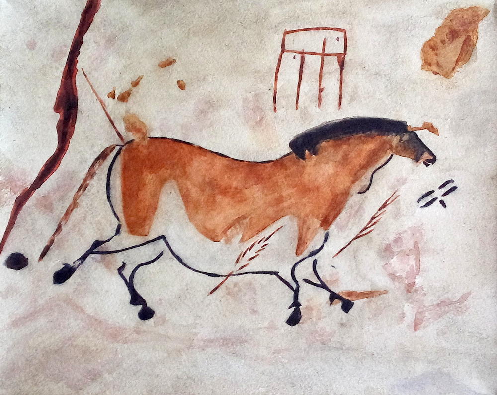 Лошадь, наскальная живопись, пещера Альтамира, копия