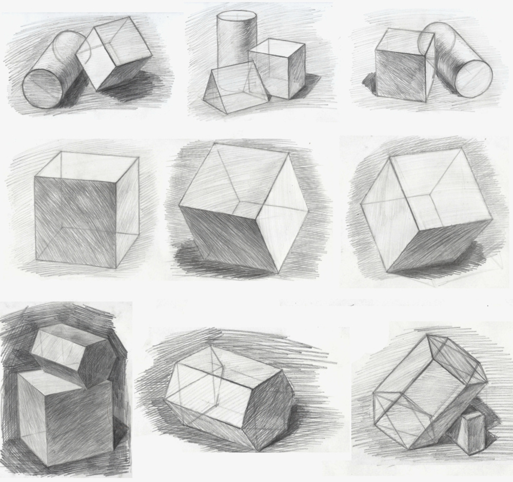 Наброски композиций из геометрических тел