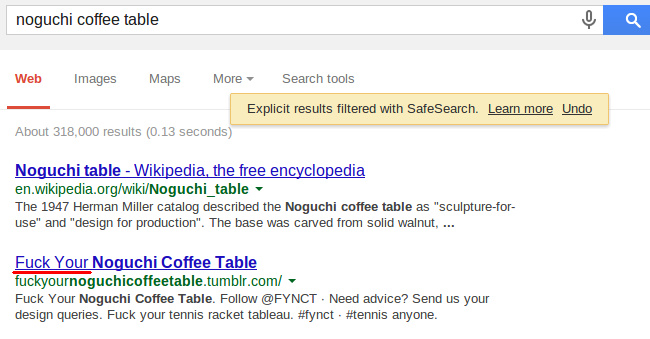 Gogle SafeSearch, nuguchi coffee table